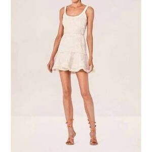 ALEXIS Ricci Linen Raffia Trim Sleeveless Dress in Cream Garden Size Medium